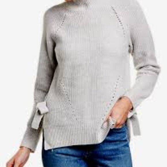 Rebecca Taylor High Neck Rib Knit Sweater Grey Side Ties Size Small Wool - Picture 1 of 4
